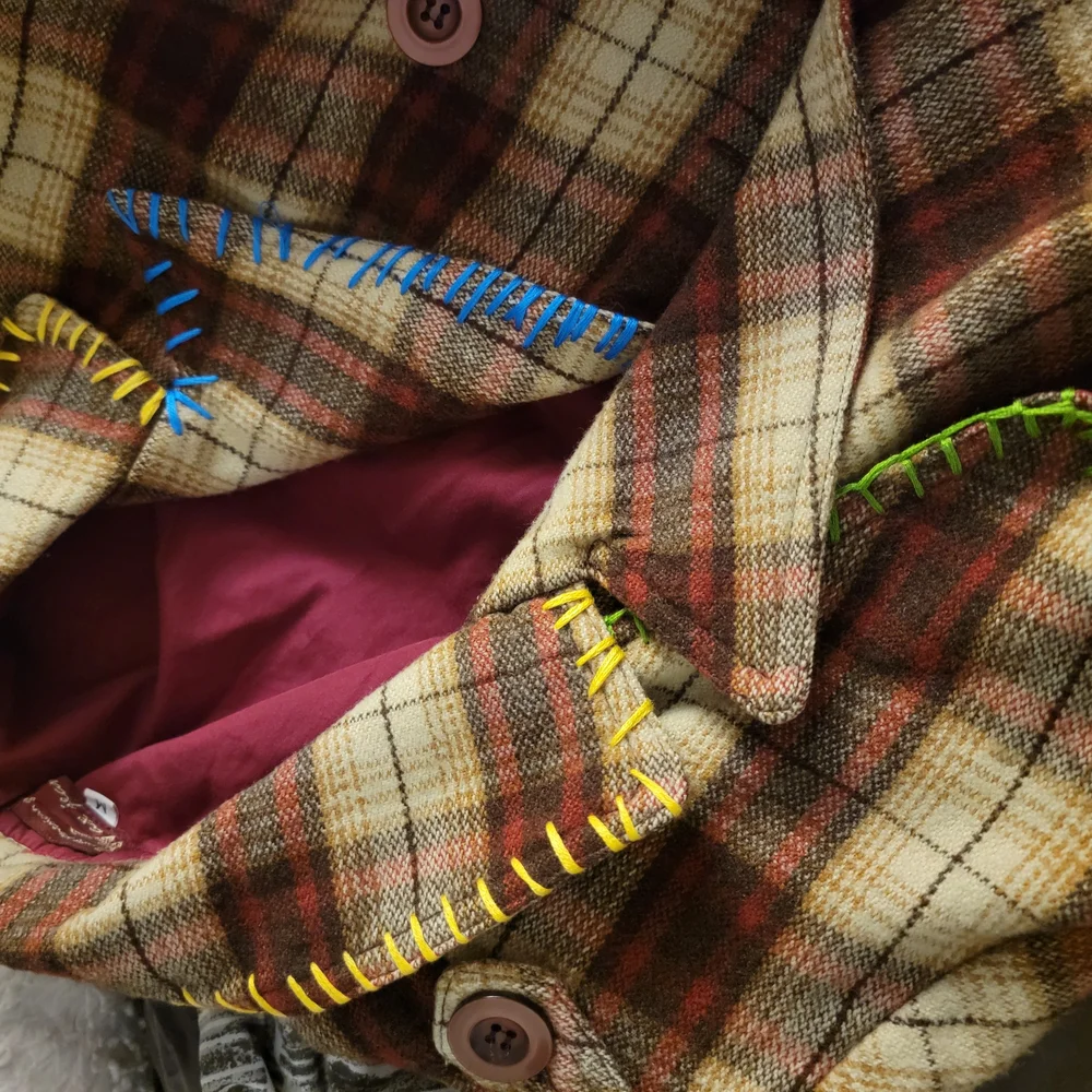 VTG 80s 90s Wool Plaid‎ Double Breast Blazer Preppy Academia  Wax Jeans Y2K SZ M